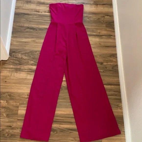 Lucy Paris,Striking Natalie Strapless Fuchsia Wide-Leg Jumpsuit EUC Size Medium - Picture 4 of 5